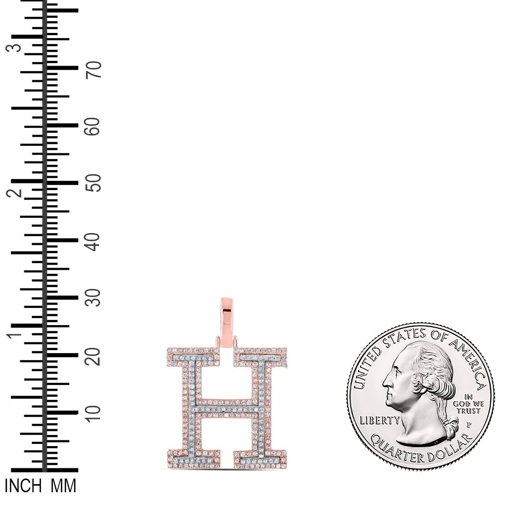 0.58 Ctw Natural Diamond Block Initial Letter H Pendant in 10k Two-tone Gold