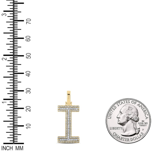 0.31 Ctw Natural Diamond Block Initial Letter I Pendant in 10k Two-tone Gold