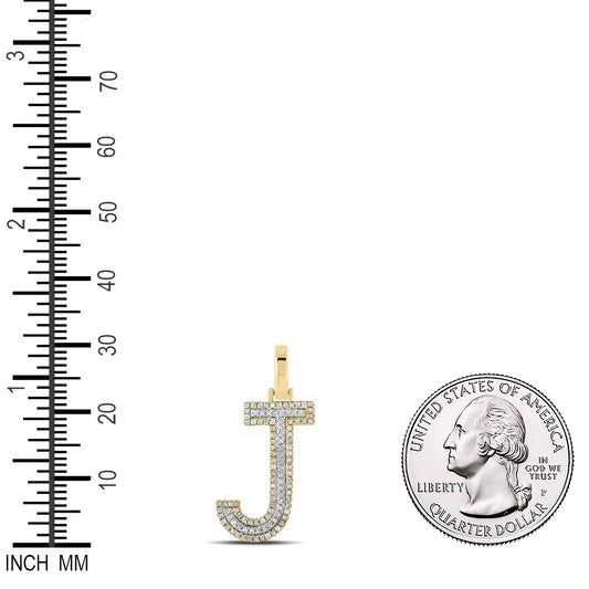 0.28 Ctw Natural Diamond Block Initial Letter J Pendant in 10k Two-tone Gold