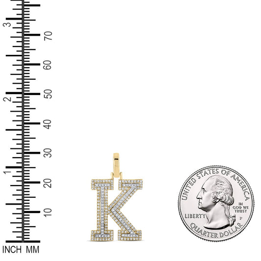 0.49 Ctw Natural Diamond Block Initial Letter K Pendant in 10k Two-tone Gold