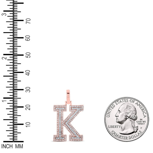 0.49 Ctw Natural Diamond Block Initial Letter K Pendant in 10k Two-tone Gold
