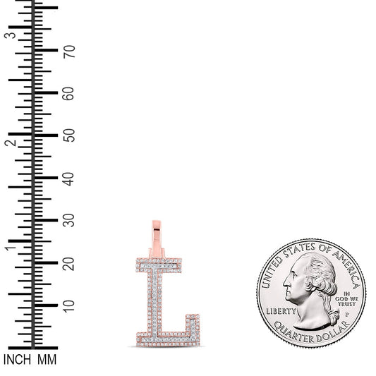 0.34 Ctw Natural Diamond Block Initial Letter L Pendant in 10k Two-tone Gold