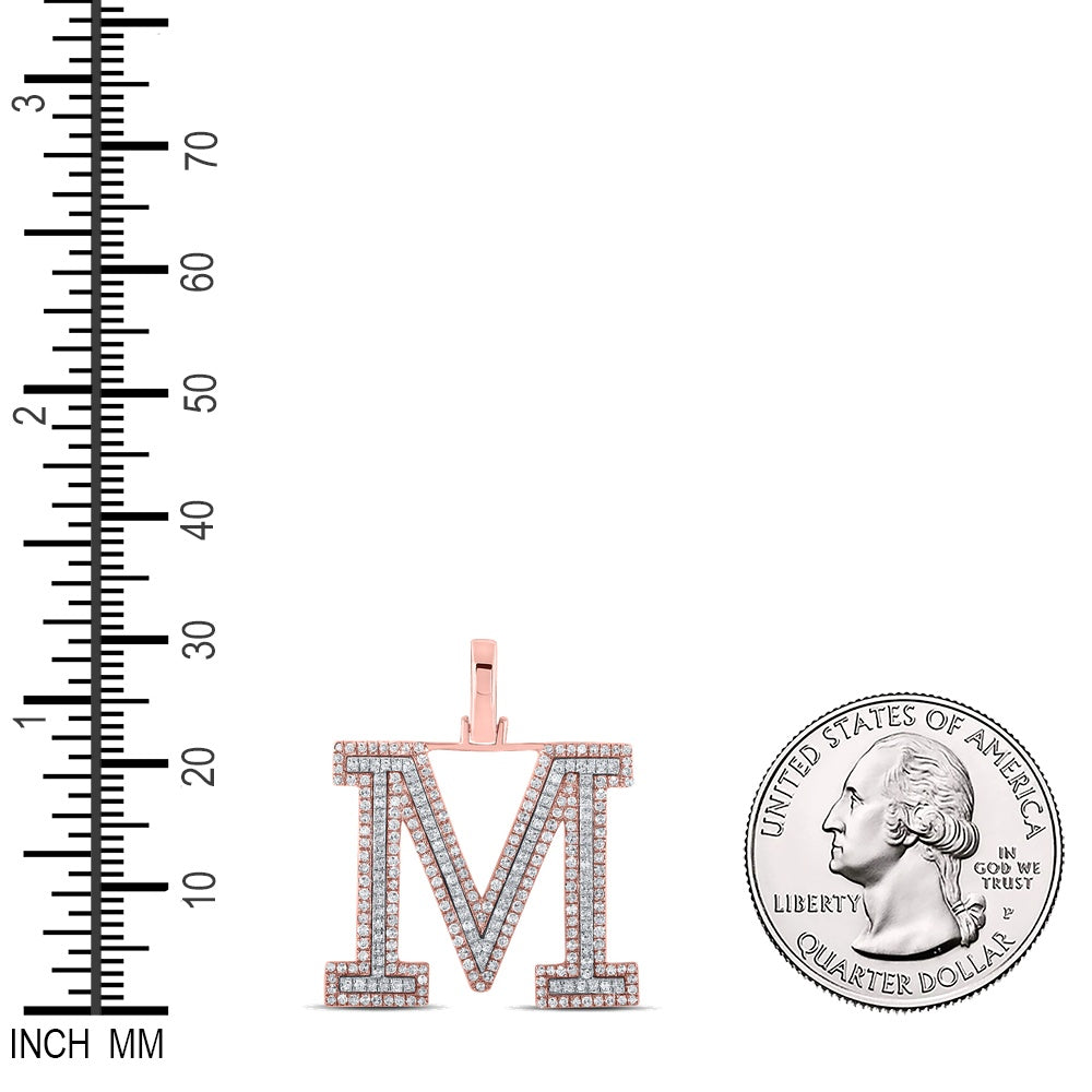 0.69 Ctw Natural Diamond Block Initial Letter M Pendant in 10k Two-tone Gold