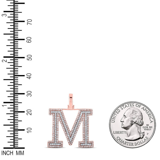 0.69 Ctw Natural Diamond Block Initial Letter M Pendant in 10k Two-tone Gold