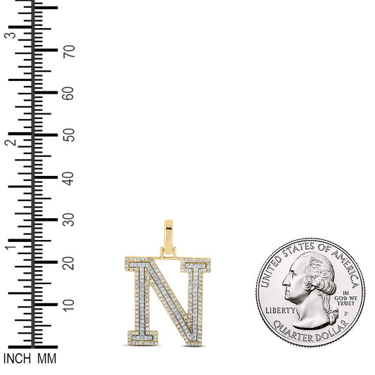 0.53 Ctw Natural Diamond Block Initial Letter N Pendant in 10k Two-tone Gold