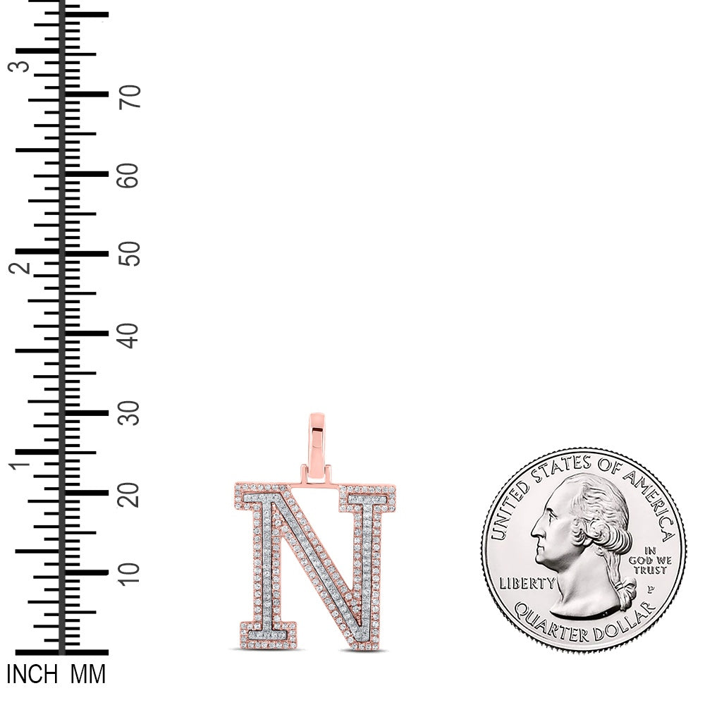 0.53 Ctw Natural Diamond Block Initial Letter N Pendant in 10k Two-tone Gold