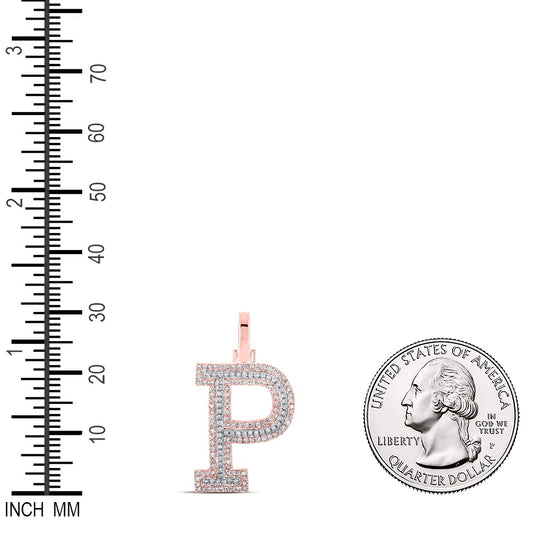 0.41 Ctw Natural Diamond Block Initial Letter P Pendant in 10k Two-tone Gold
