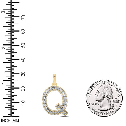 0.44 Ctw Natural Diamond Block Initial Letter Q Pendant in 10k Two-tone Gold