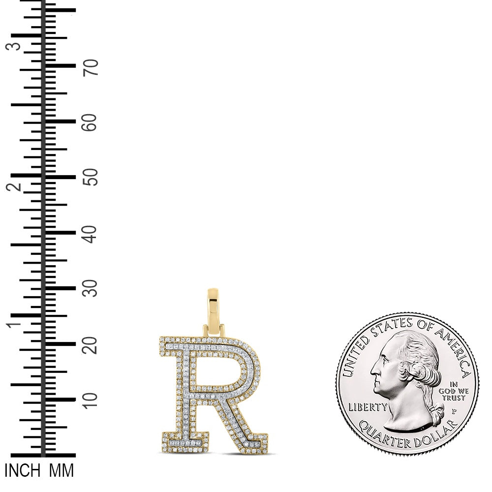 0.52 Ctw Natural Diamond Block Initial Letter R Pendant in 10k Two-tone Gold