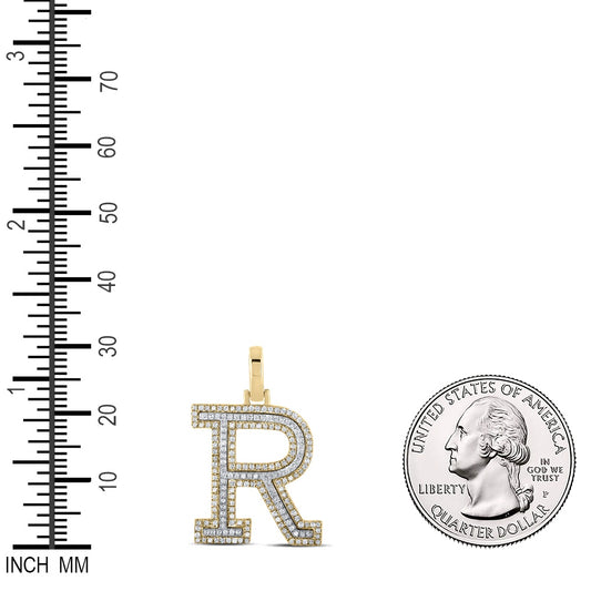 0.52 Ctw Natural Diamond Block Initial Letter R Pendant in 10k Two-tone Gold
