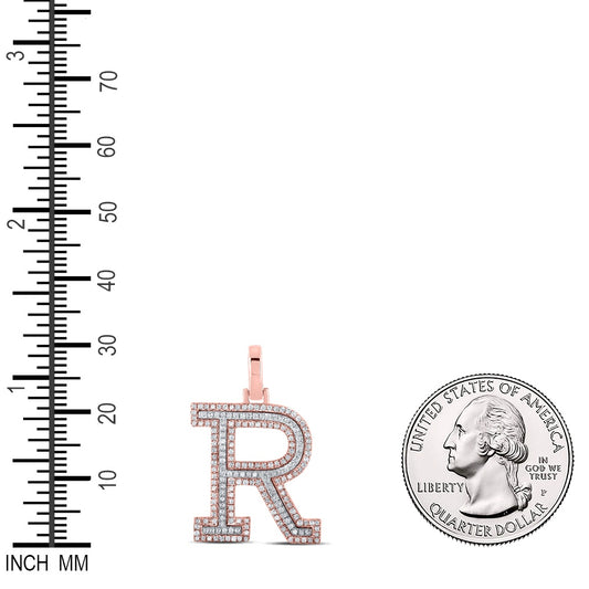 0.52 Ctw Natural Diamond Block Initial Letter R Pendant in 10k Two-tone Gold