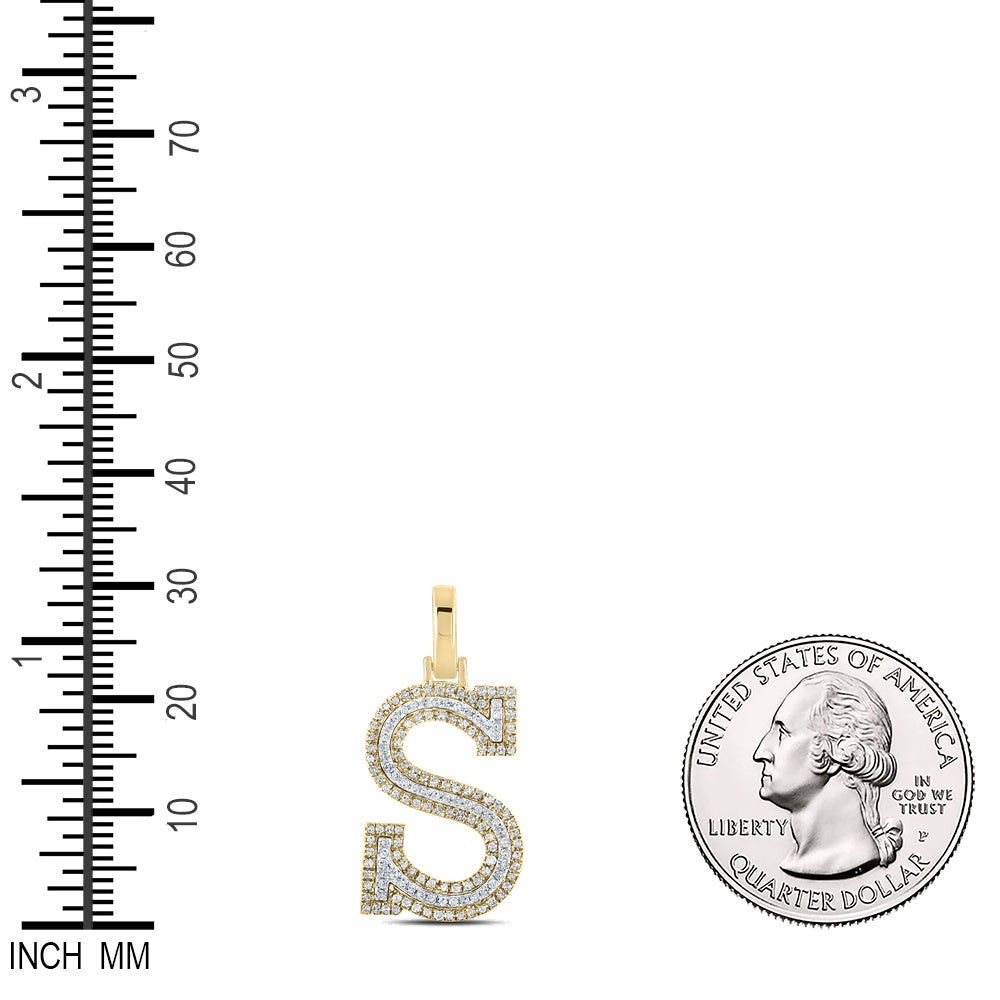 0.39 Ctw Natural Diamond Block Initial Letter S Pendant in 10k Two-tone Gold