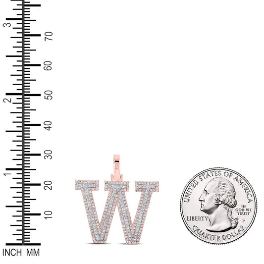 0.72 Ctw Natural Diamond Block Initial Letter W Pendant in 10k Two-tone Gold