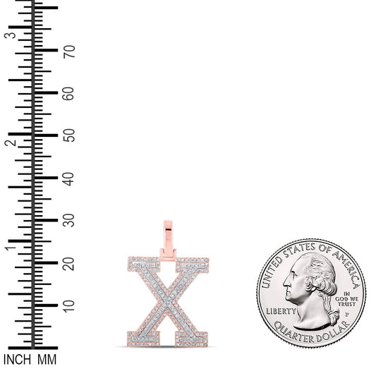 0.51 Ctw Natural Diamond Block Initial Letter X Pendant in 10k Two-tone Gold