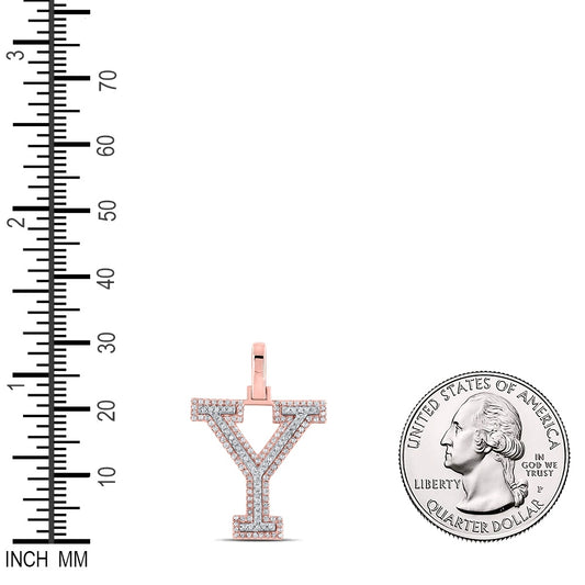 0.39 Ctw Natural Diamond Block Initial Letter Y Pendant in 10k Two-tone Gold