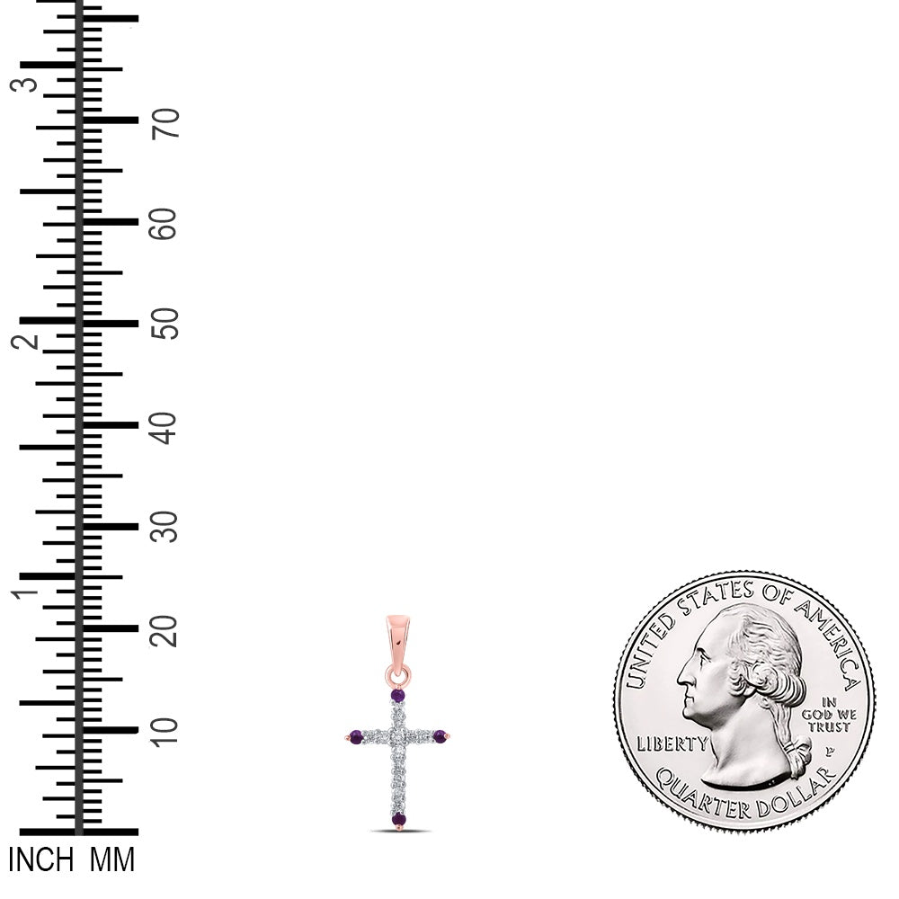 0.19 Ctw Natural Diamond Red Cross Religious Pendant in 10k Rose Gold