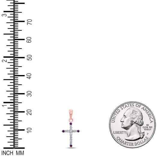 0.19 Ctw Natural Diamond Red Cross Religious Pendant in 10k Rose Gold