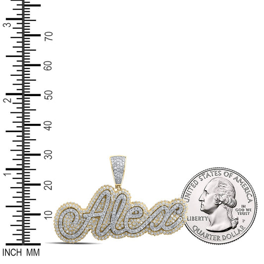 2.12 Ctw Natural Diamond Hiphop Alex Nameplate Pendant in 10k Two-tone Gold