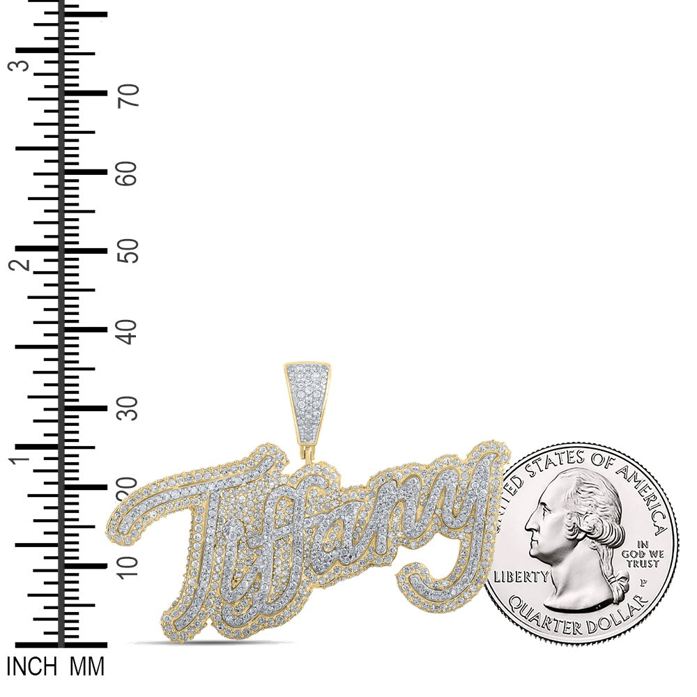 2.66 Ctw Natural Diamond Tiffany Nameplate Hiphop Pendant in 10k Two-tone Gold