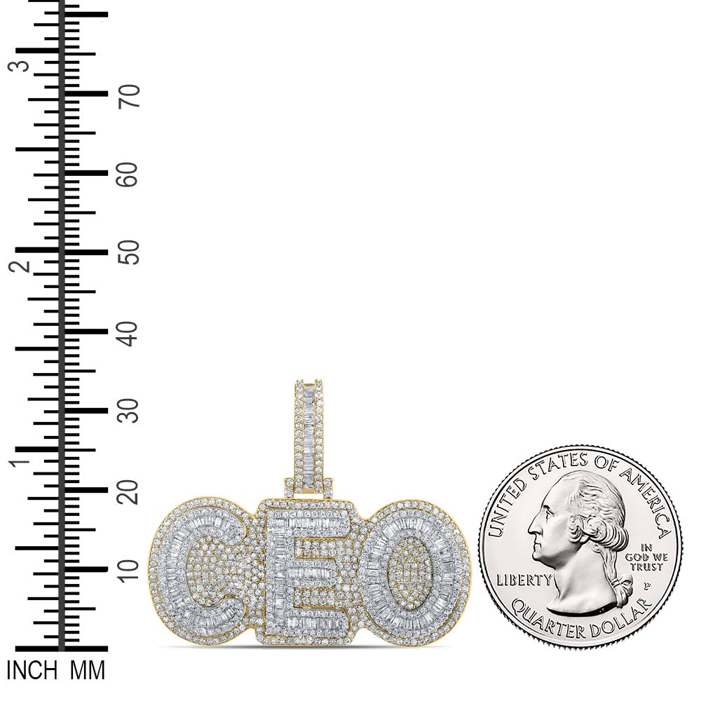 2.29 Ctw Natural Diamond CEO Nameplate Hiphop Pendant in 10k Two-tone Gold