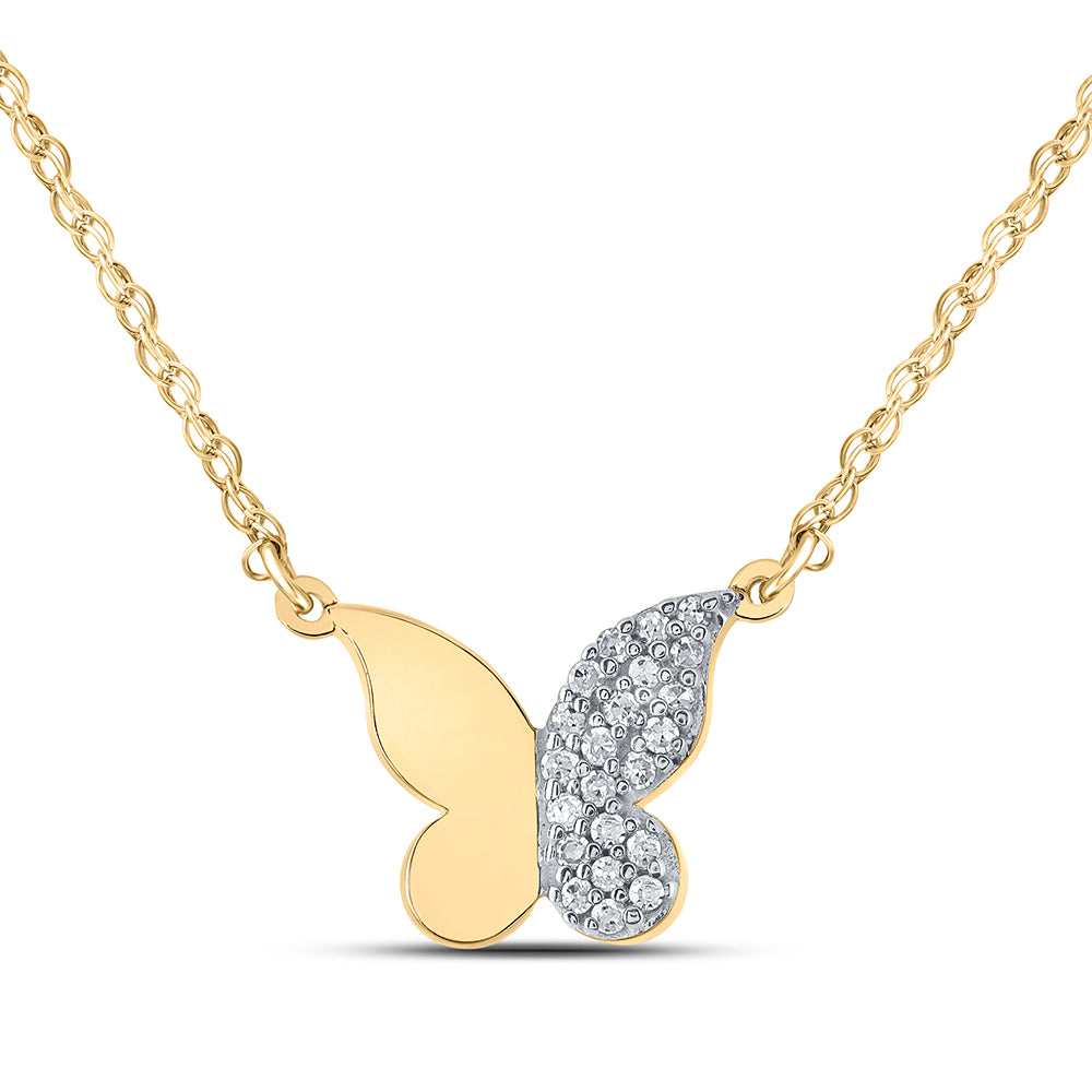 0.12 Ctw Natural Diamond Butterfly Gift Pendant in 10k Yellow Gold