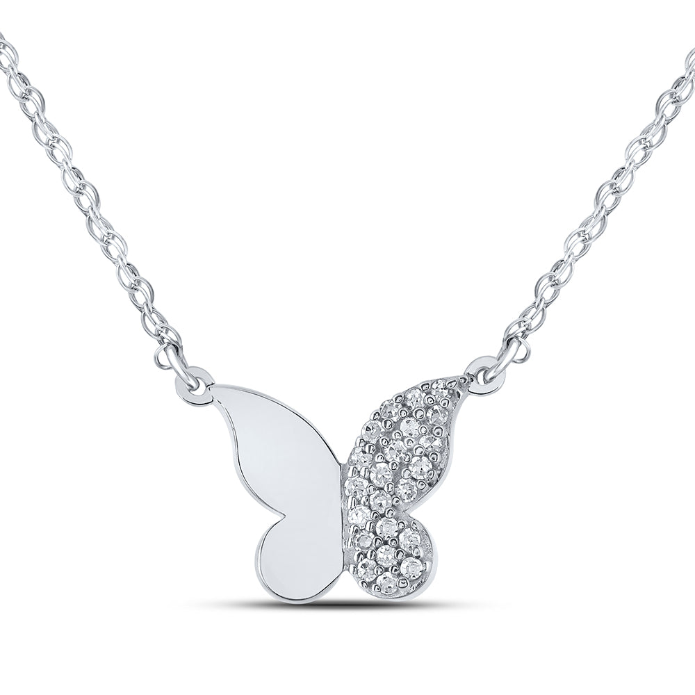 0.12 Ctw Natural Diamond Butterfly Gift Pendant in 10k White Gold