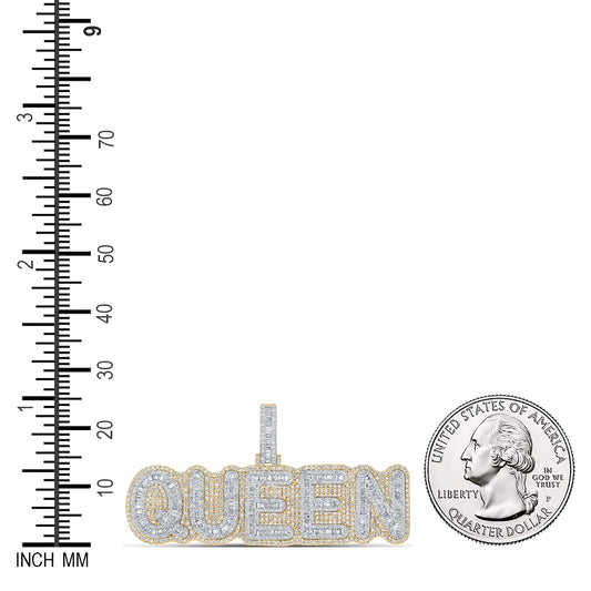 7.38 Ctw Natural Diamond Hiphop QUEEN Nameplate Pendant in 10k Yellow Gold