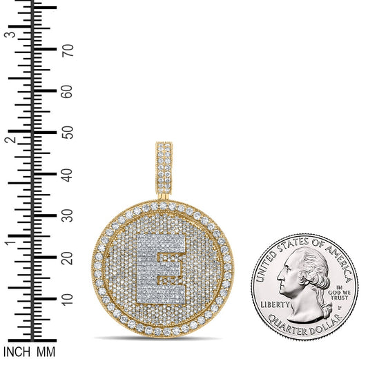 4.05 Ctw Natural Diamond Medallion Initial Letter Alphabet E Pendant in 10k Two-tone Gold