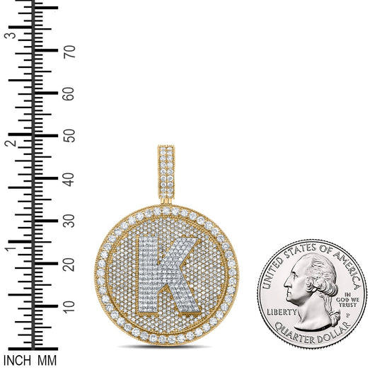 3.82 Ctw Natural Diamond Medallion Initial Letter Alphabet K Pendant in 10k Two-tone Gold