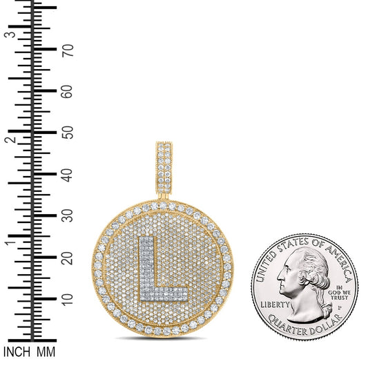 4.01 Ctw Natural Diamond Medallion Initial Letter Alphabet L Pendant in 10k Two-tone Gold