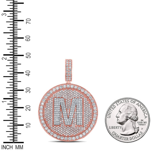 3.63 Ctw Natural Diamond Medallion Initial Letter Alphabet M Pendant in 10k Two-tone Gold