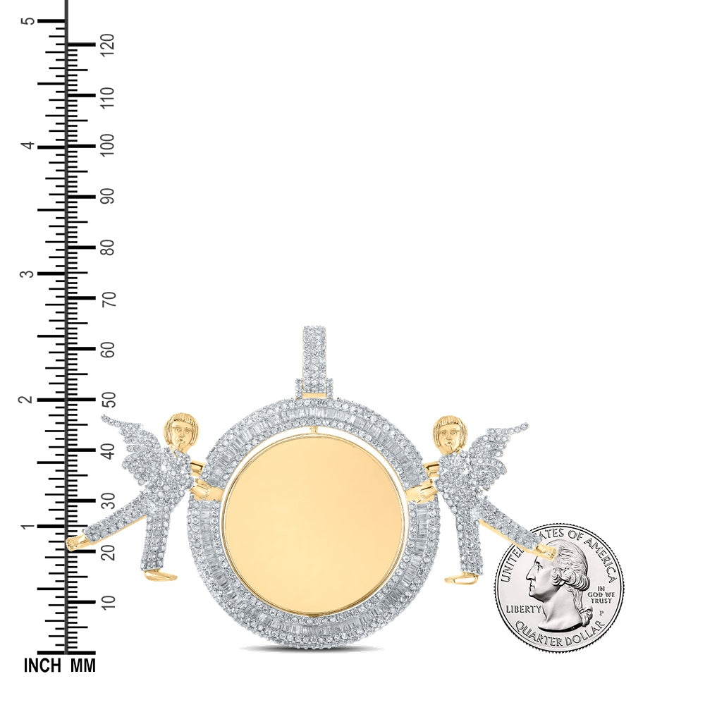 5.47 Ctw Natural Diamond Angel Round Memory Picture Frame Pendant in 10k Yellow Gold