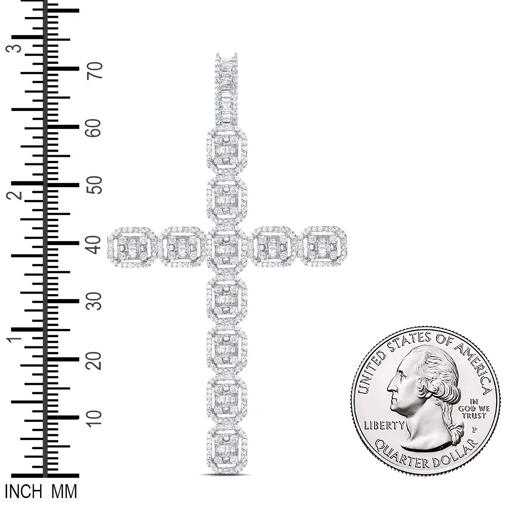2.35 Ctw Natural Diamond Hiphop Cross Religious Pendant in 10k White Gold