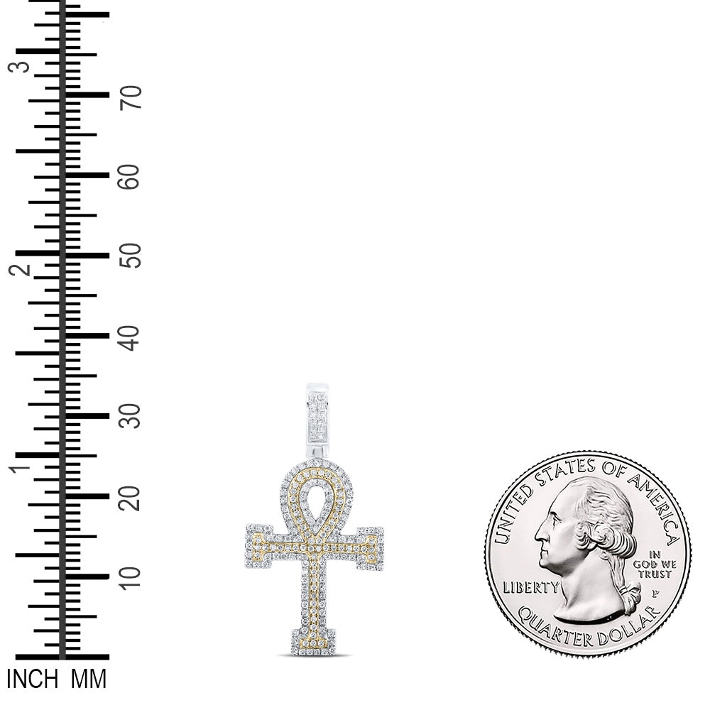 0.48 Ctw Natural Diamond Ankh Religious Pendant in 10k Two-tone Gold