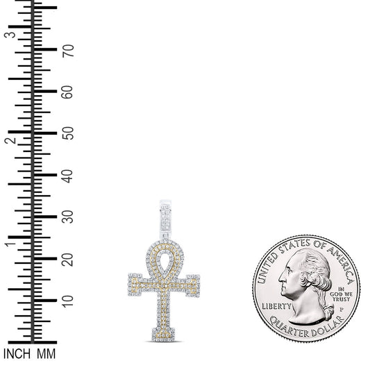 0.48 Ctw Natural Diamond Ankh Religious Pendant in 10k Two-tone Gold
