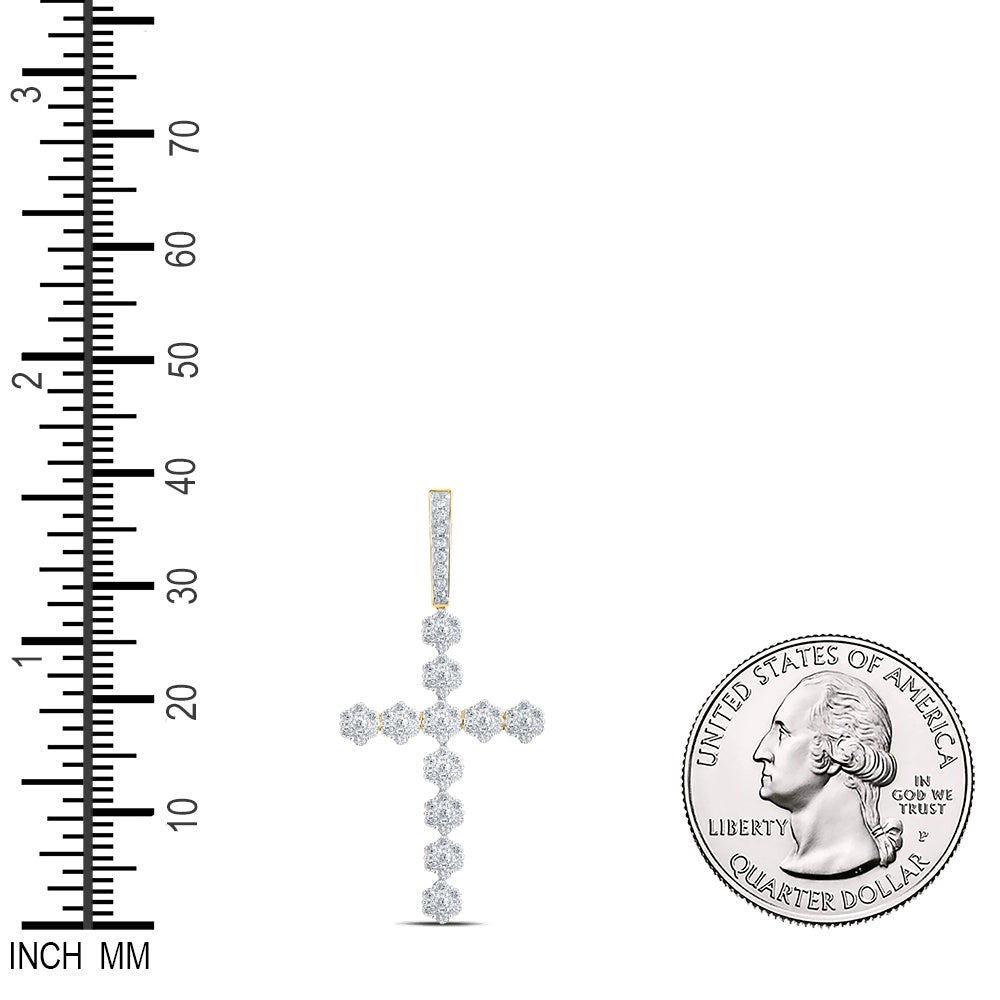 1.42 Ctw Natural Diamond Cross Religious Pendant in 10k Yellow Gold
