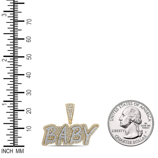 0.85 Ctw Natural Diamond Baby Nameplate Pendant in 10k Yellow Gold