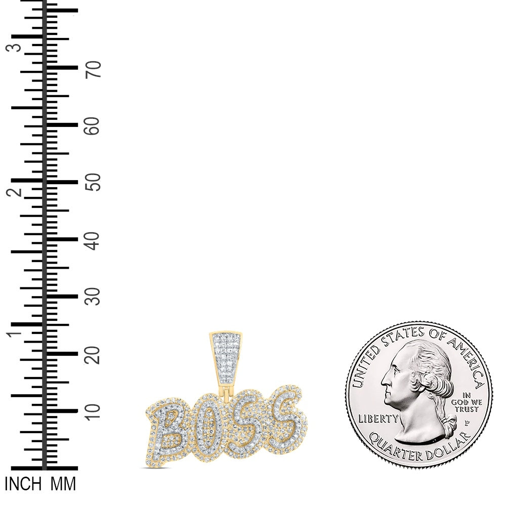 0.78 Ctw Natural Diamond BOSS Nameplate Pendant in 10k Yellow Gold