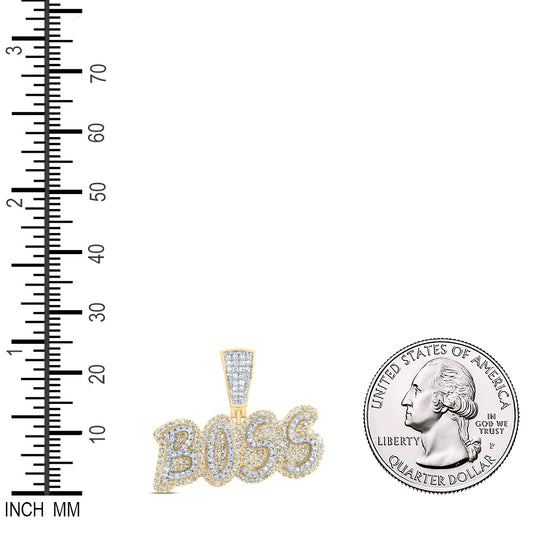 0.78 Ctw Natural Diamond BOSS Nameplate Pendant in 10k Yellow Gold