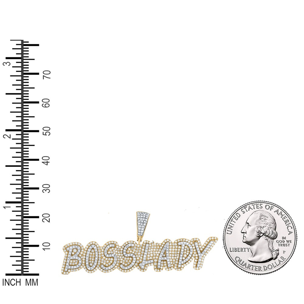 1.49 Ctw Natural Diamond Bosslady Nameplate Pendant in 10k Yellow Gold
