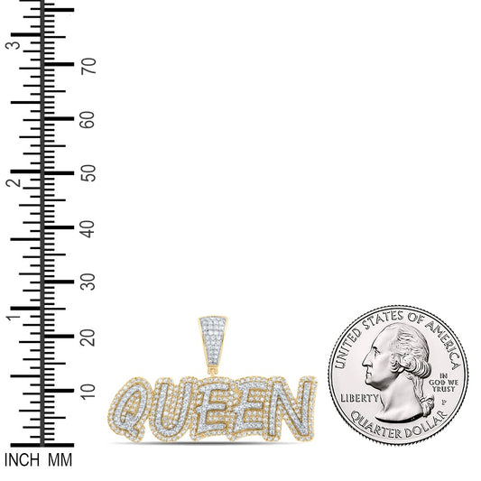 1.04 Ctw Natural Diamond Hiphop QUEEN Nameplate Pendant in 10k Yellow Gold