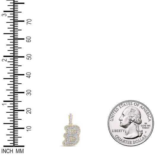 0.28 Ctw Natural Diamond Hiphop Initial Letter B Pendant in 10k Yellow Gold