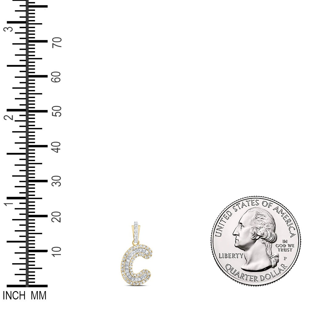 0.16 Ctw Natural Diamond Hiphop Initial Letter C Pendant in 10k Yellow Gold