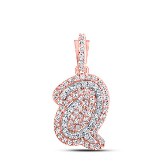0.22 Ctw Natural Diamond Hiphop Initial Letter Q Pendant in 10k Rose Gold
