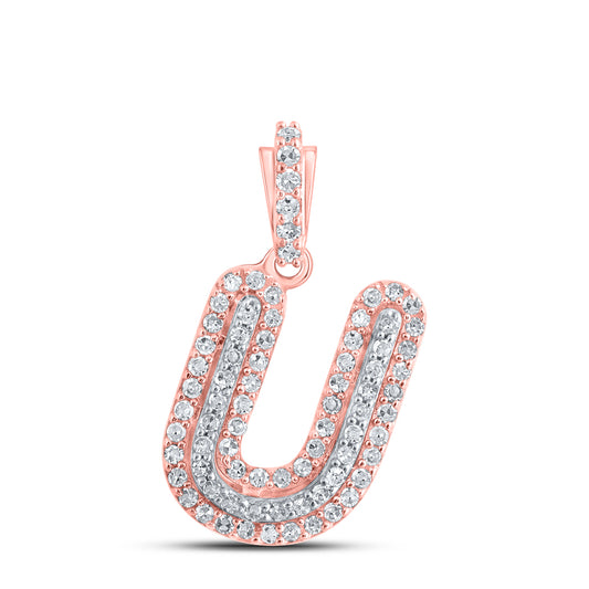 0.18 Ctw Natural Diamond Hiphop Initial Letter U Pendant in 10k Rose Gold