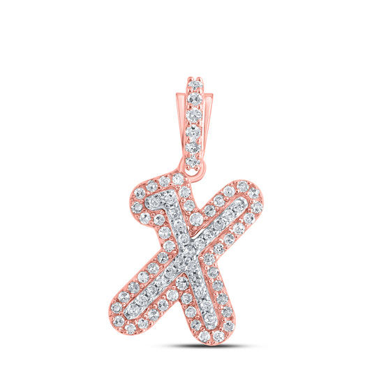 0.19 Ctw Natural Diamond Hiphop Initial Letter X Pendant in 10k Rose Gold