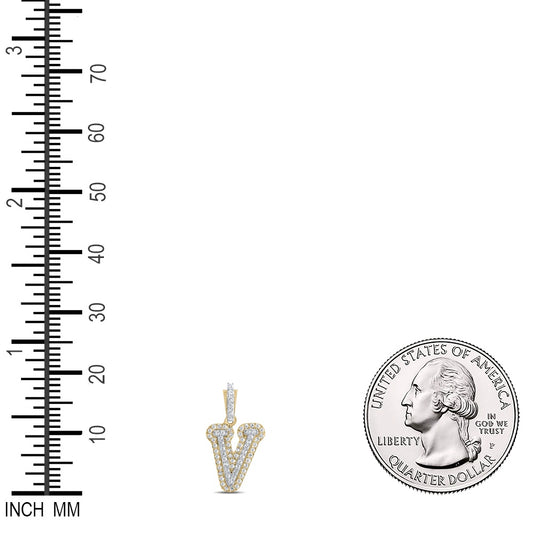 0.18 Ctw Natural Diamond Hiphop Initial Letter V Pendant in 10k Yellow Gold