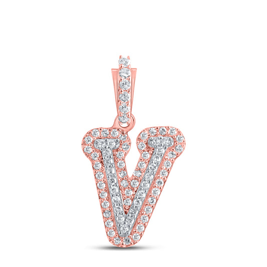 0.18 Ctw Natural Diamond Hiphop Initial Letter V Pendant in 10k Rose Gold