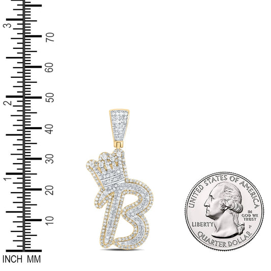 1.31 Ctw Natural Diamond Crown Initial Letter Alphabet B Pendant in 10k Yellow Gold