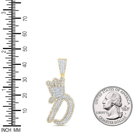1.19 Ctw Natural Diamond Crown Initial Letter Alphabet D Pendant in 10k Yellow Gold